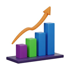 3d bar chart shows positive growth with upward arrow on transparent background