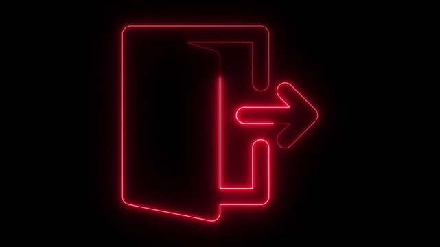 logout icon animation neon glowing exit sign sign symbol on Neon glowing log out icon animation. 4k video.4k, abstract, animated, animation, app, arrow, 