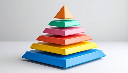 Colorful layered pyramid on beige background, symbolic and minimal