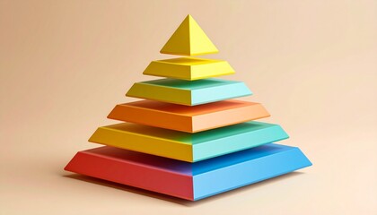 Colorful layered pyramid on beige background, symbolic and minimal