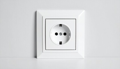 European-style wall socket on light blue wall, minimal and clean