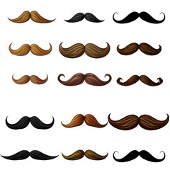 Set of Mustache Icons and Styles Isolated on White Background