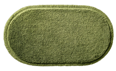 Olive-green oval rug, textured surface