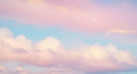 An abstract background where the sky looks like flowing liquid watercolor, hues of pink, blue, and gold blending seamlessly, soft clouds, ethereal and peaceful.