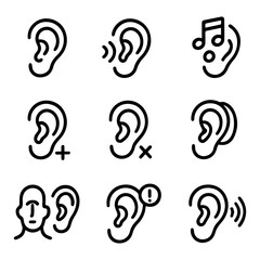 Collection of Simple Ear Icons with Various Audio Visualizations.
