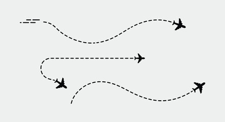 Airplanes flying in different directions with dotted lines