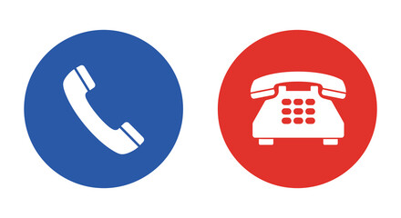 Blue and red telephone icons on white background