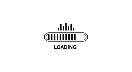 A loading animation icon with a progress bar and signal waves