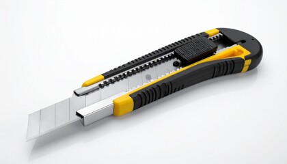 Retractable utility knife with segmented blade and yellow-black grip