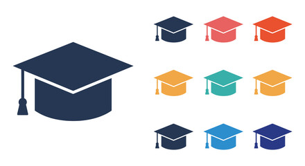 Graduation caps in different colors for education and academic themes