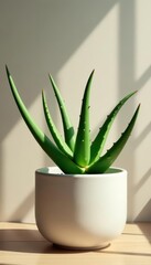 Sleek pot, vibrant aloe vera, minimalist room, stylish, minimal