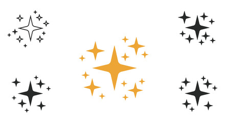 Collection of yellow and black star shapes on white background