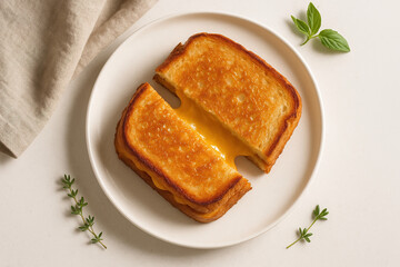 Golden Grilled Cheese Sandwich Cut in Half on a White Plate