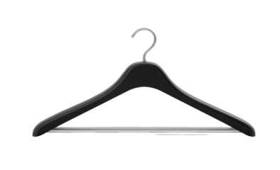 Black coat hanger with a hook and a flat bar