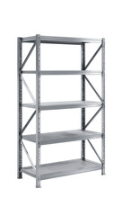 Light gray metal shelving unit with four tiers