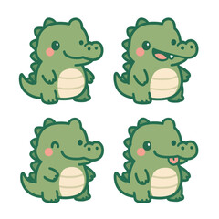Adorable Cartoon Style Alligator Character Set with Various Expressions