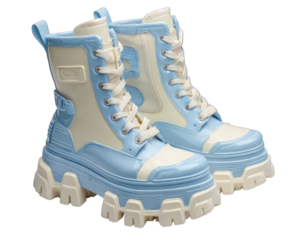 Light blue and cream chunky platform boots with laces