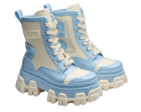 Light blue and cream chunky platform boots with laces
