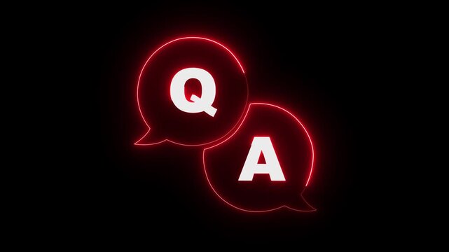 Glowing neon Question and Answer icon isolated on black background. Q and A symbol. quiz problem solution confusion mark sign symbol. Animation for Support and Communication.