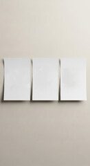 Simple Trio of White Papers on Beige Wall Minimalist Mockup