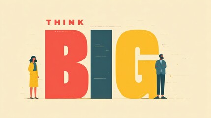Think Big: Two figures stand on each side of bold BIG letters, the image's message of ambition and growth is striking and optimistic, and inspires action and vision