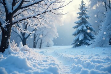 Obraz premium Glistening Winter Wonderland Icy Snowflakes Fall on a Frozen Landscape