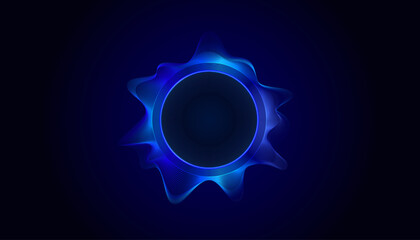 Glowing blue circular sound wave vector illustration on a dark background. Futuristic digital design with abstract audio wave, light ring, and energy pulse effect.