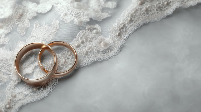 Wedding Invitation, wedding rings on lace fabric - Powered by Adobe
