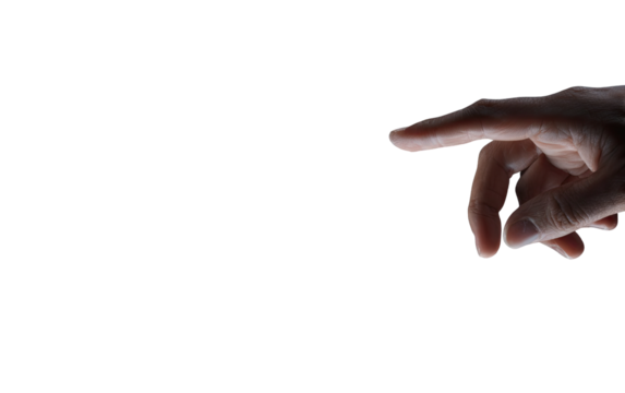 Close-up hand pointing, isolated on black