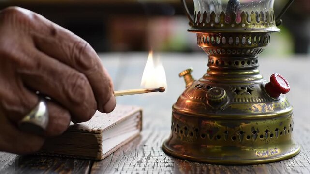Lighting a Vintage Kerosene Lamp A Moment of Warmth