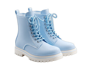 Pair of light-blue rubber boots with laces