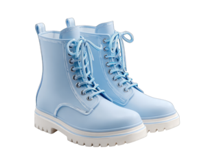 Pair of light-blue rubber boots with laces