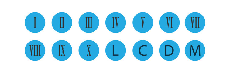 roman numerals isolated on white background. Numbers from one to twelve. Vector illustration. eps 10