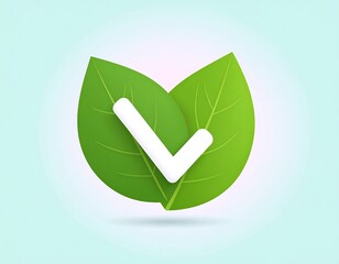 Two green leaves with a white checkmark symbolizing eco-friendly approval