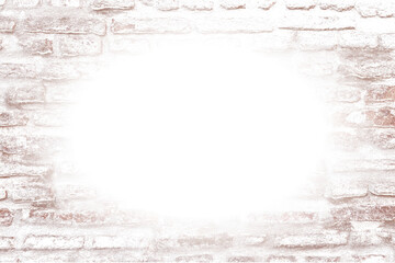 Structure of an old brick wall in light red with a transparent background. Picture frame with oval, transparent gradient, PNG.