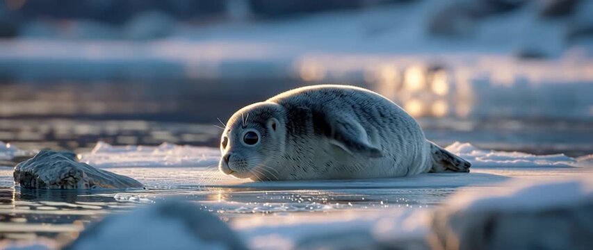 Anamorphic video Cute Baby Baikal Seal on Ice