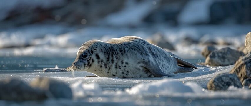 Anamorphic video Cute Baby Baikal Seal on Ice