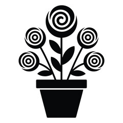 Minimalist Flower Pot Vector Illustration. Abstract Floral Icon Design