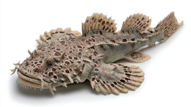 Camouflaged Bottom Dwelling Fish with Spiky Fins Isolated on White Background
