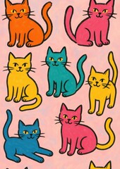 Fototapeta premium Colorful cats pattern illustration.