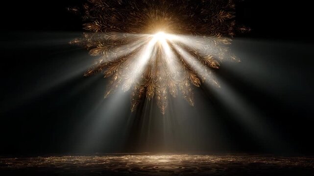 Celestial Radiance: Witness the captivating spectacle of ethereal light emanating from a central source, cascading downwards in a display of luminosity against the backdrop of twilight.