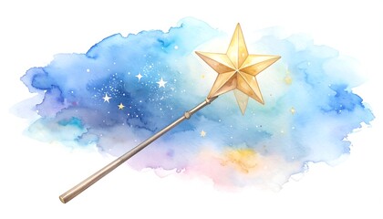 Watercolor magic wand, starry night