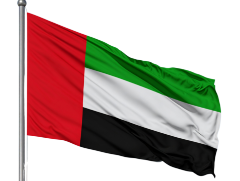United Arab Emirates National Flag Waving in the Wind, Front View, Transparent PNG