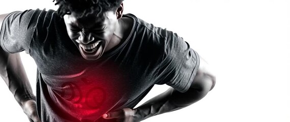 Anamorphic video Man Suffering from Lower Back Pain Highlighted in Red - Powered by Adobe