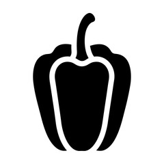 Solid black silhouette of a bell pepper vegetable on a white background