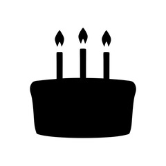 Black Silhouette of Birthday Cake with Burning Candles on White Background