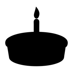 A black silhouette of birthday cake with a lit candle design