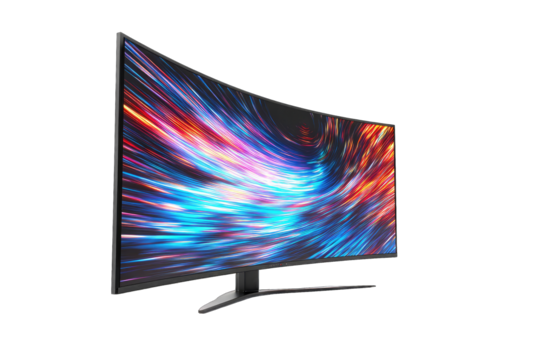 Curved monitor, vibrant colors, dynamic display