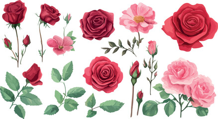 A collection of beautifully hand drawn botanical elements featuring flowers and leaves in a whimsical style