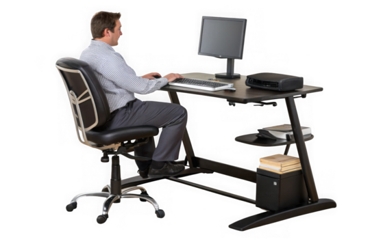 Man working at modern computer desk isolated on transparent background transparent background